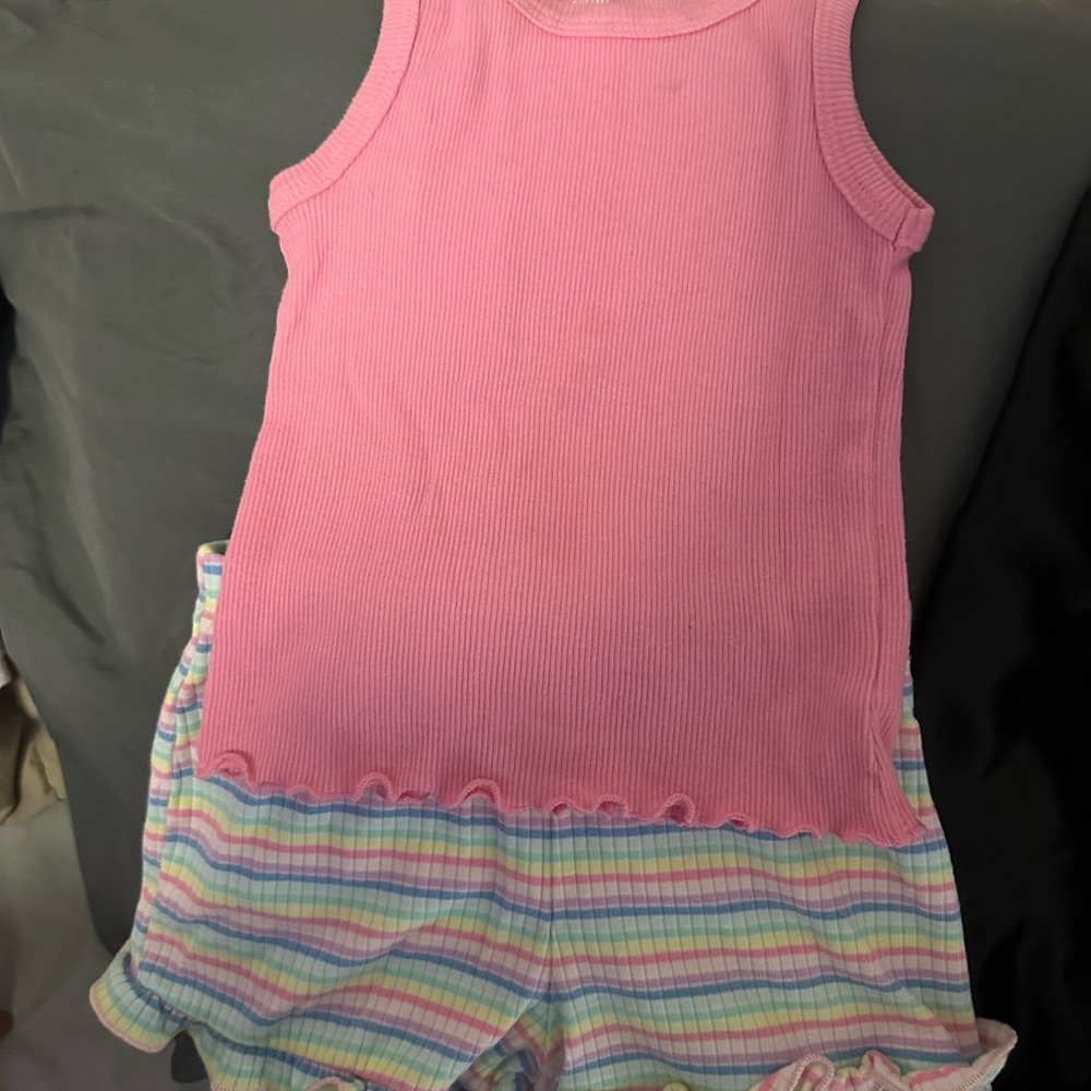Garanimals Pink Ribbed Tank Top with Rainbow Shorts